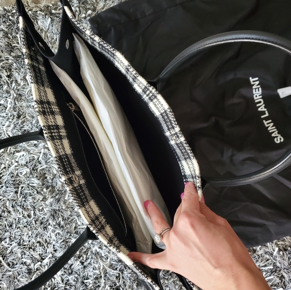 YSL bag Saint Laurent YSL Rive Gauche Checked TOTE - Picture 10 of 12